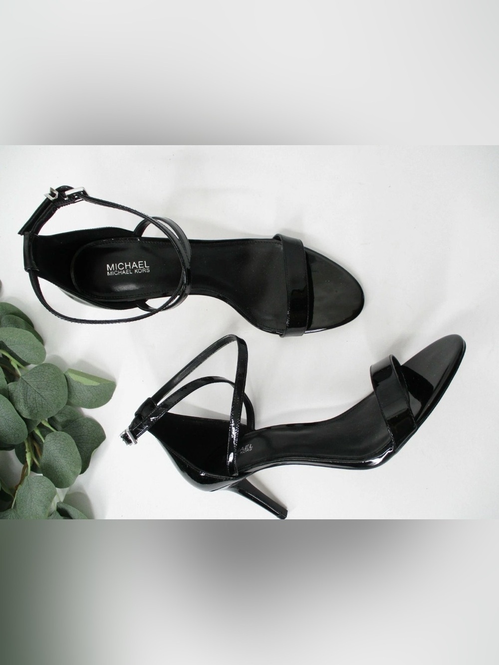 Michael Kors Ava Mid Patent Leather Heels Sandals Black Size 8.5M
